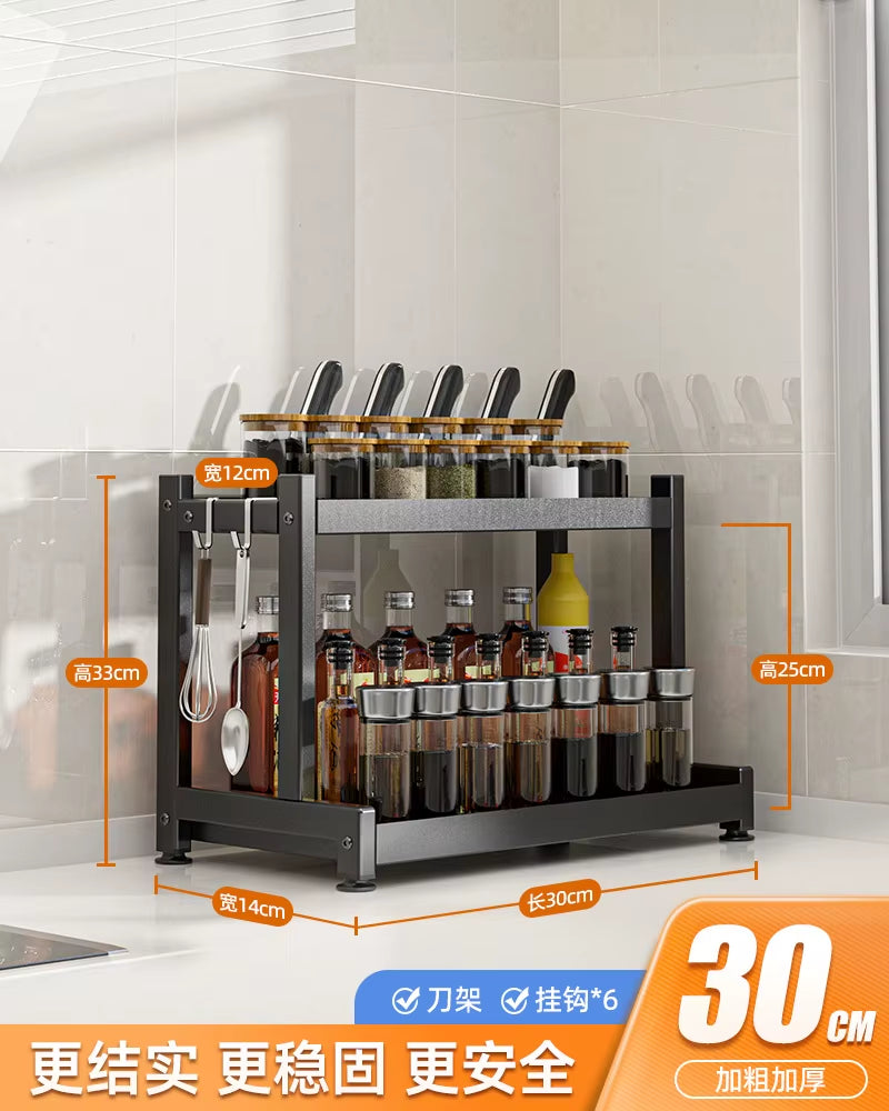 Kitchen Spice Rack Carbon Steel Thickened Seasoning Chopsticks Drying Shelf Organizer Knife Jar Organizer Household Accessories