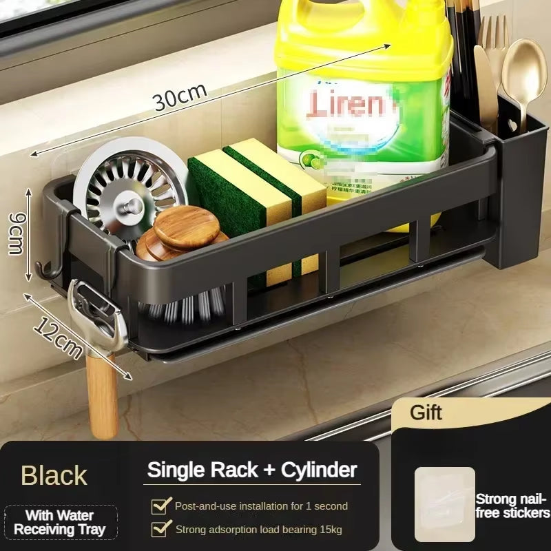 New Style with Tray Space Kitchen Storage Rack Sink Drain Rack Sponge Organizer Hanging Soap Drainer Shelf Shelves