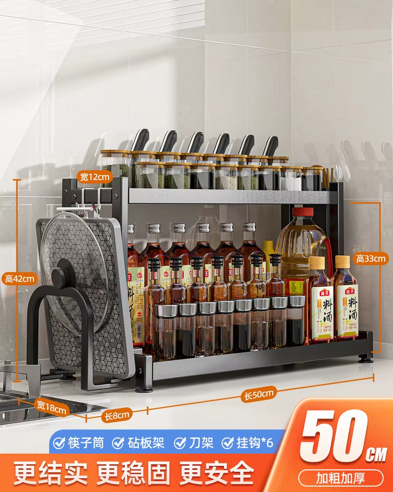 Kitchen Spice Rack Carbon Steel Thickened Seasoning Chopsticks Drying Shelf Organizer Knife Jar Organizer Household Accessories