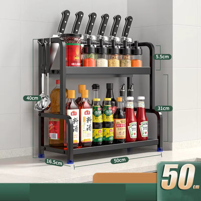 Kitchen Spice Rack Carbon Steel Thickened Seasoning Chopsticks Drying Shelf Organizer Knife Jar Organizer Household Accessories