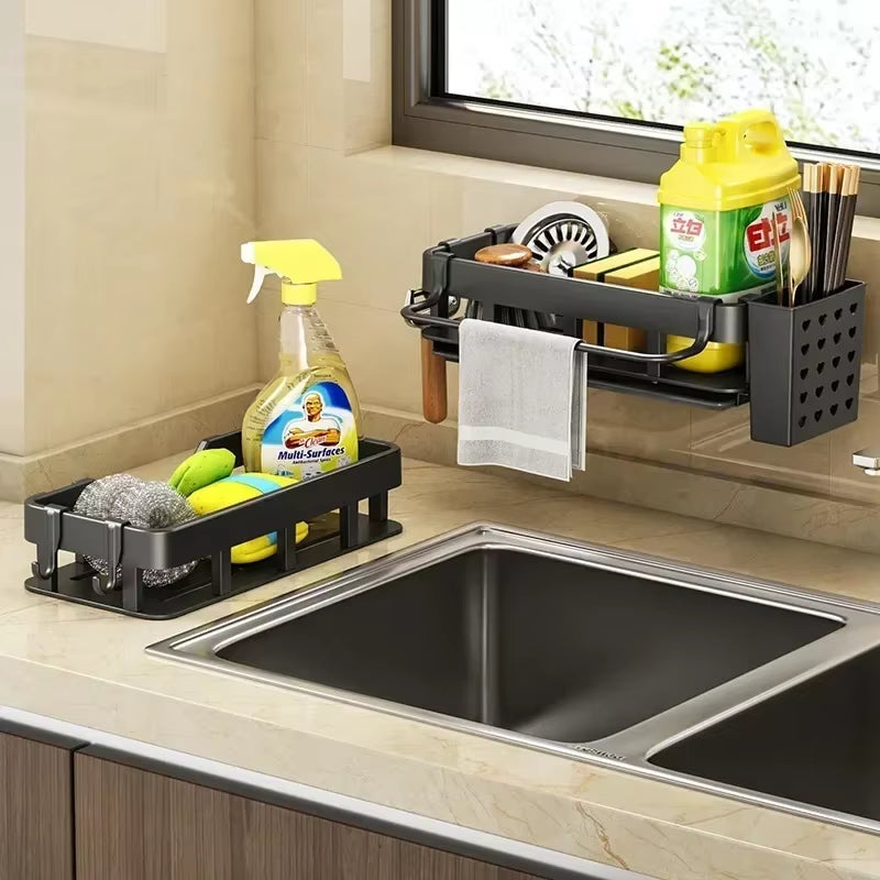 New Style with Tray Space Kitchen Storage Rack Sink Drain Rack Sponge Organizer Hanging Soap Drainer Shelf Shelves