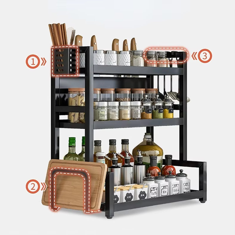 Kitchen Spice Rack Carbon Steel Thickened Seasoning Chopsticks Drying Shelf Organizer Knife Jar Organizer Household Accessories