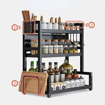 Kitchen Spice Rack Carbon Steel Thickened Seasoning Chopsticks Drying Shelf Organizer Knife Jar Organizer Household Accessories