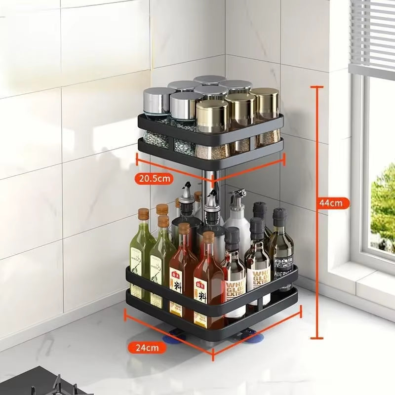 360°Rotation Spice Rack Non-Skid Organizer Jar Carbon Steel Storage Tray for Seasonings and Spices Cans for Kitchen Accessories