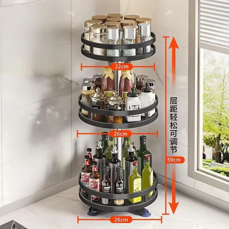 360°Rotation Spice Rack Non-Skid Organizer Jar Carbon Steel Storage Tray for Seasonings and Spices Cans for Kitchen Accessories