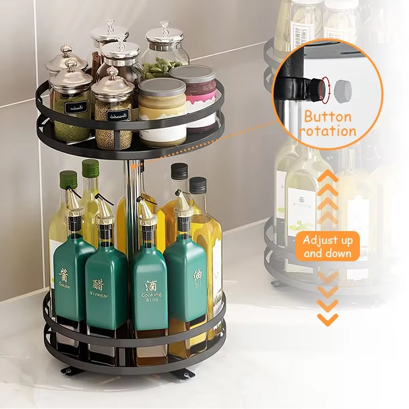 360°Rotation Spice Rack Non-Skid Organizer Jar Carbon Steel Storage Tray for Seasonings and Spices Cans for Kitchen Accessories