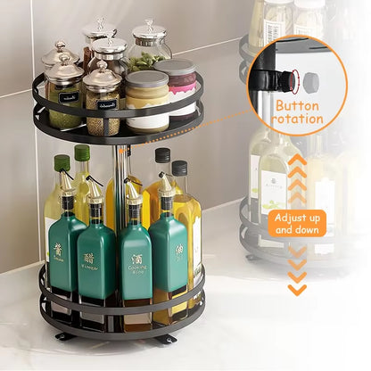 360°Rotation Spice Rack Non-Skid Organizer Jar Carbon Steel Storage Tray for Seasonings and Spices Cans for Kitchen Accessories