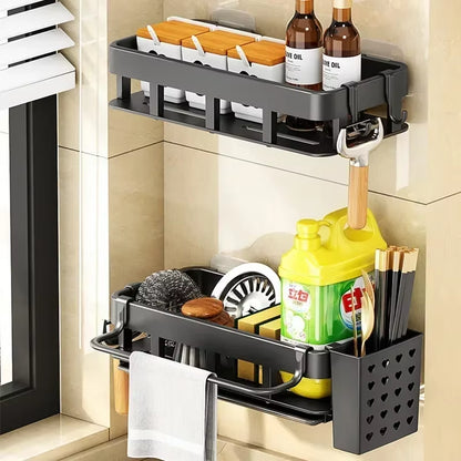 New Style with Tray Space Kitchen Storage Rack Sink Drain Rack Sponge Organizer Hanging Soap Drainer Shelf Shelves