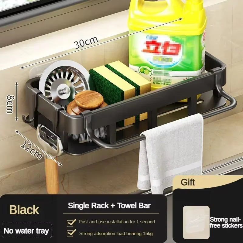 New Style with Tray Space Kitchen Storage Rack Sink Drain Rack Sponge Organizer Hanging Soap Drainer Shelf Shelves