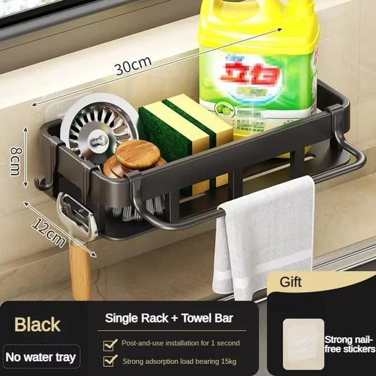 New Style with Tray Space Kitchen Storage Rack Sink Drain Rack Sponge Organizer Hanging Soap Drainer Shelf Shelves