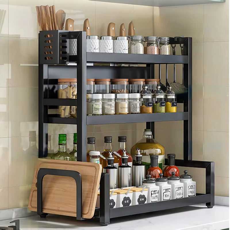 Kitchen Spice Rack Carbon Steel Thickened Seasoning Chopsticks Drying Shelf Organizer Knife Jar Organizer Household Accessories