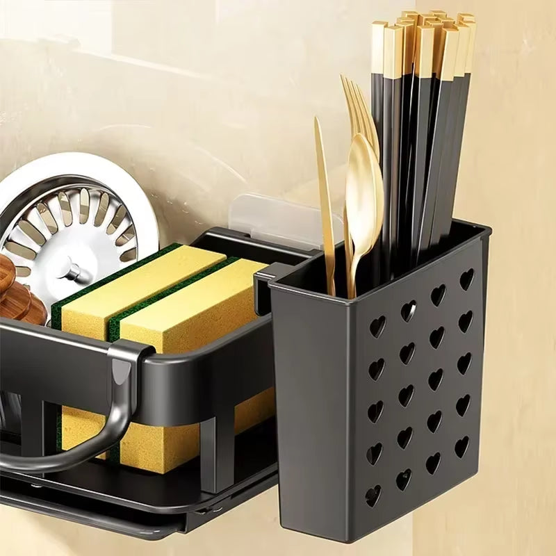 New Style with Tray Space Kitchen Storage Rack Sink Drain Rack Sponge Organizer Hanging Soap Drainer Shelf Shelves