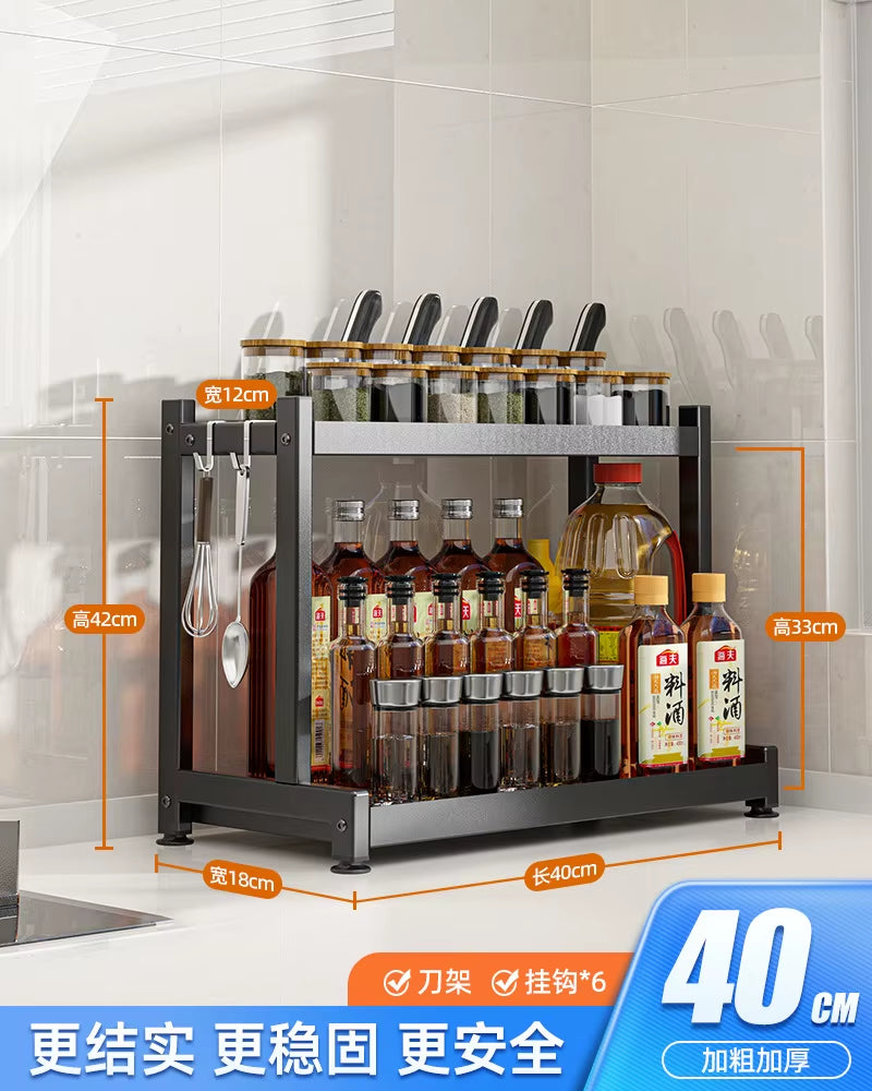 Kitchen Spice Rack Carbon Steel Thickened Seasoning Chopsticks Drying Shelf Organizer Knife Jar Organizer Household Accessories