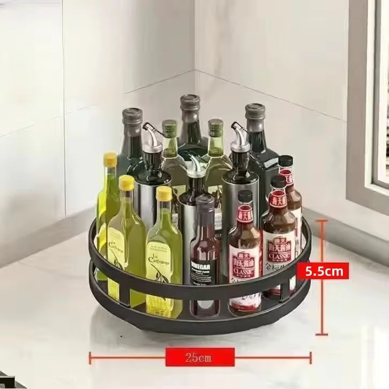 360°Rotation Spice Rack Non-Skid Organizer Jar Carbon Steel Storage Tray for Seasonings and Spices Cans for Kitchen Accessories