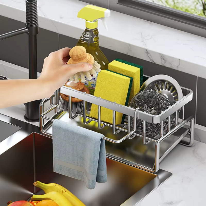 Kitchen Stainless Steel Sink Drain Rack Sponge Storage Faucet Holder Soap Drainer Towel Rack Shelf Organizer Kitchen Accessories