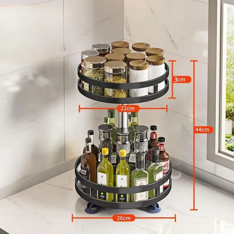 360°Rotation Spice Rack Non-Skid Organizer Jar Carbon Steel Storage Tray for Seasonings and Spices Cans for Kitchen Accessories