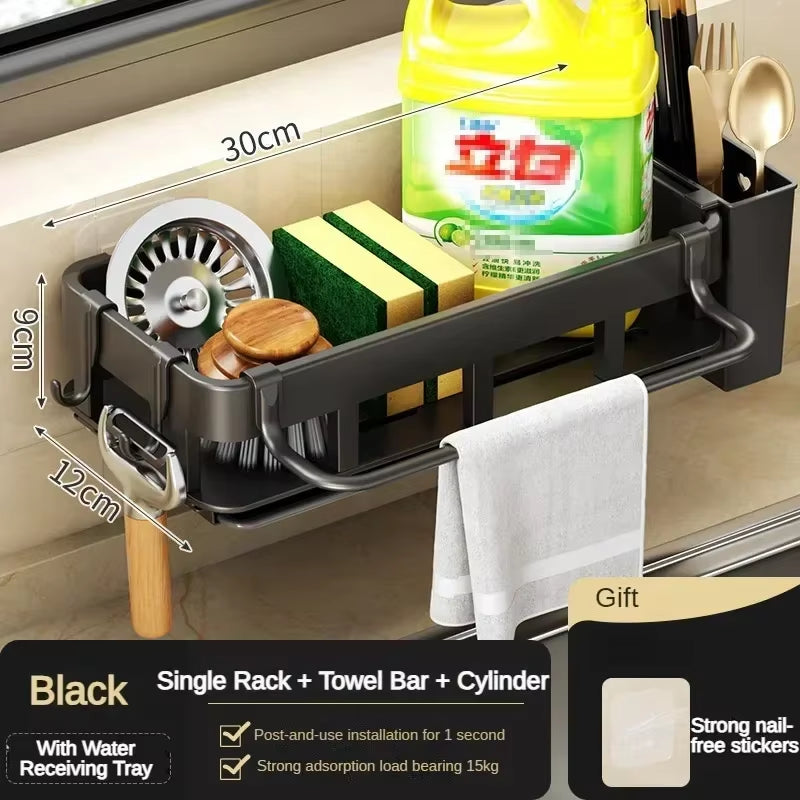 New Style with Tray Space Kitchen Storage Rack Sink Drain Rack Sponge Organizer Hanging Soap Drainer Shelf Shelves