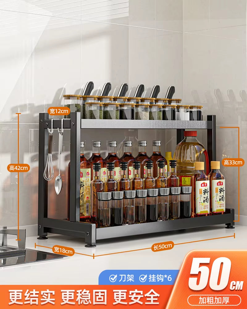 Kitchen Spice Rack Carbon Steel Thickened Seasoning Chopsticks Drying Shelf Organizer Knife Jar Organizer Household Accessories