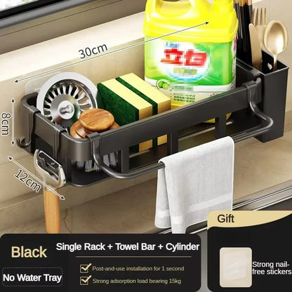 New Style with Tray Space Kitchen Storage Rack Sink Drain Rack Sponge Organizer Hanging Soap Drainer Shelf Shelves