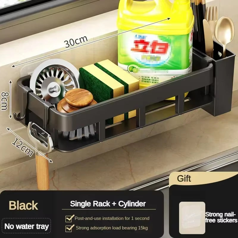 New Style with Tray Space Kitchen Storage Rack Sink Drain Rack Sponge Organizer Hanging Soap Drainer Shelf Shelves